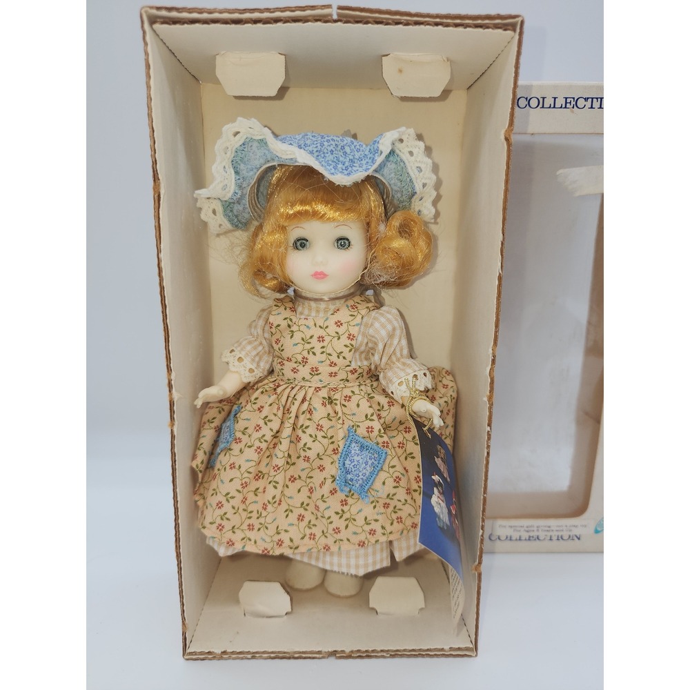 Vintage 1983 Ideal Doll Collection 8 Inch Red Hair Floral Dress Blue Bonnet Box
